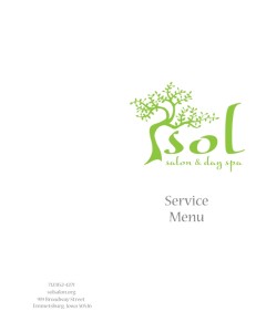Sol Salon Menu - Front and Back
