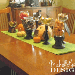 Halloween candy bar made form recycled candlesticks and glass bowls