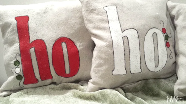 These holiday ho ho ho pillows are perfect for home holiday decor. - www.michellejdesigns.com