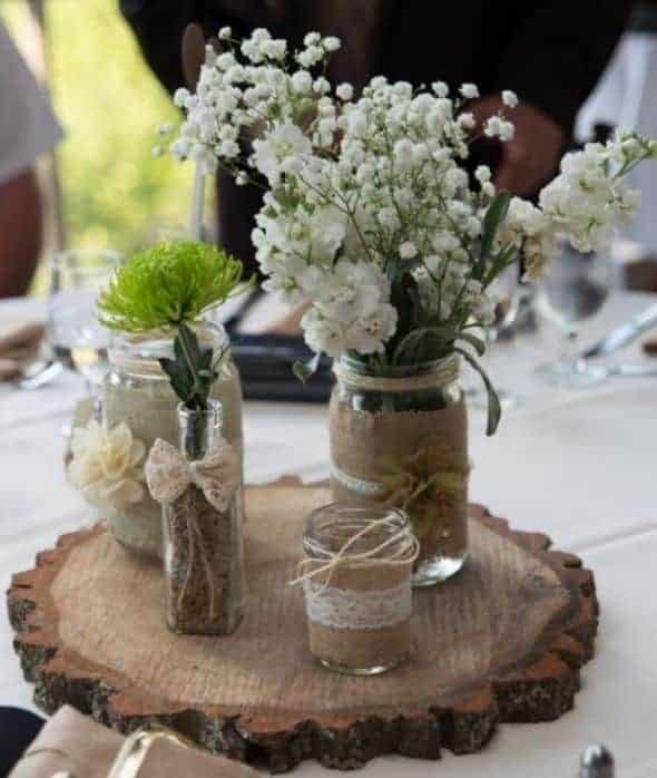 Mason Jar DIY Wedding Ideas Michelle James Designs   Wood Piece Table 