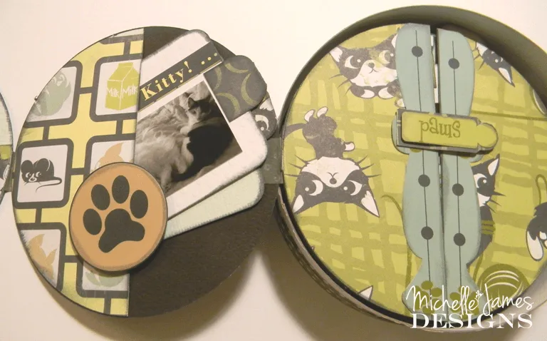 Trash it or Craft it? - www.michellejdesigns.com - A Brie Cheese container is great for a mini album cover!