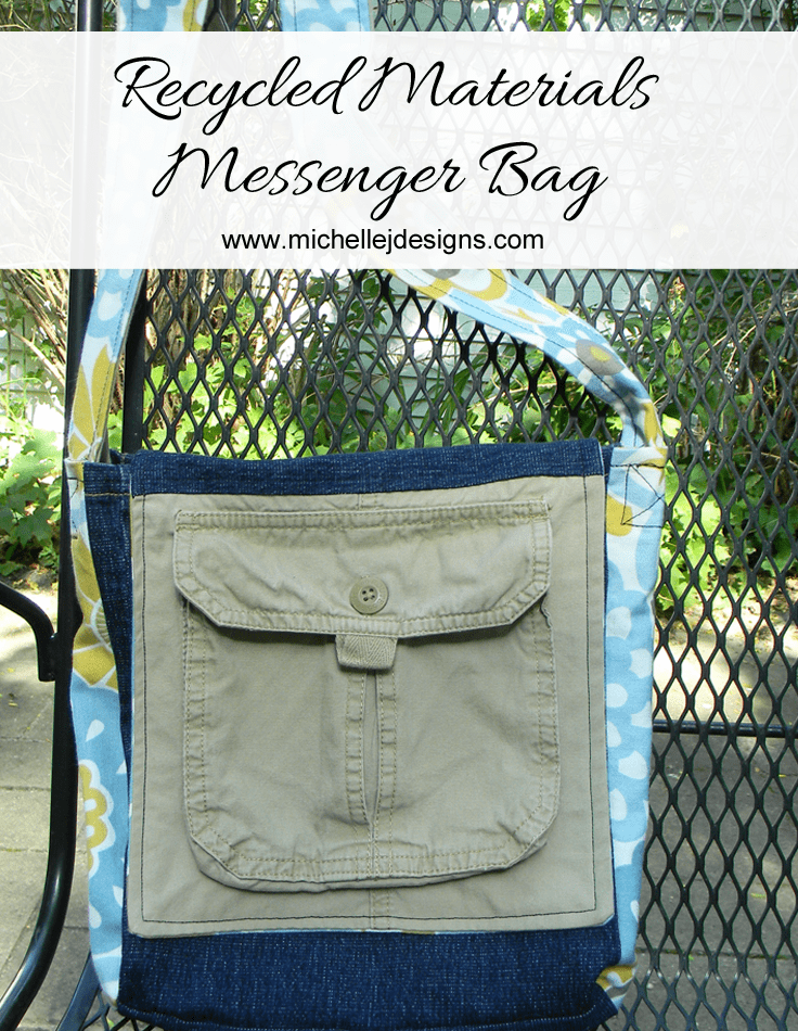 Messenger Bag - www.michellejdesigns.com - Recycled fabric, denim and cargo shorts all to make this fantastic messenger bag!