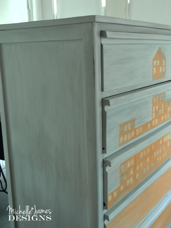 Cityscape Dresser Flip - www.michellejdesigns.com - A dresser for storage in the guest bedroom and created for the Fab Furniture Flippin Contest