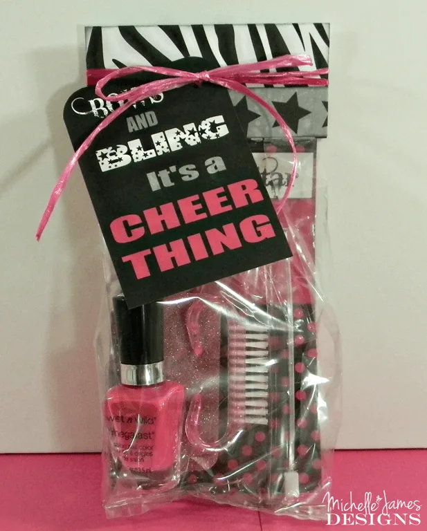 Mani-Pedi Cheer Gift Bag - www.michellejdesigns.com - This cheerleading collection is perfect for fun, fancy gift bags!
