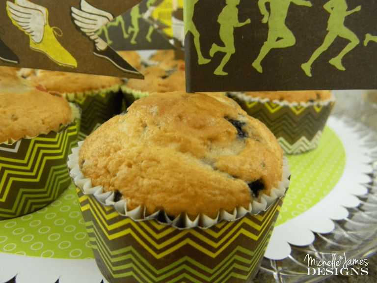 Cross Country with Moxxie - www.michellejdesigns.com - using Moxxie's  Cross Country scrapbooking collection as decor for meet day muffins!