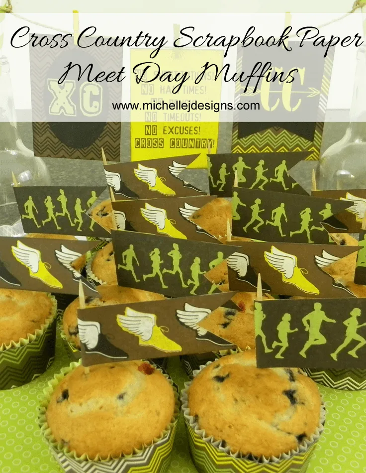 Cross Country with Moxxie - www.michellejdesigns.com - using Moxxie's Cross Country scrapbooking collection as decor for meet day muffins!