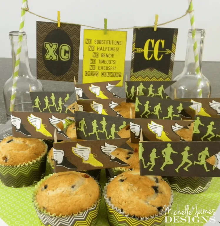 Cross Country with Moxxie - www.michellejdesigns.com - using Moxxie's  Cross Country scrapbooking collection as decor for meet day muffins!