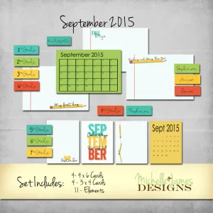 September 2015 Kit - www.michellejdesigns.com - Create digital and traditional Project Life/Pocket pages with this fun kit featuring back to school and fall!