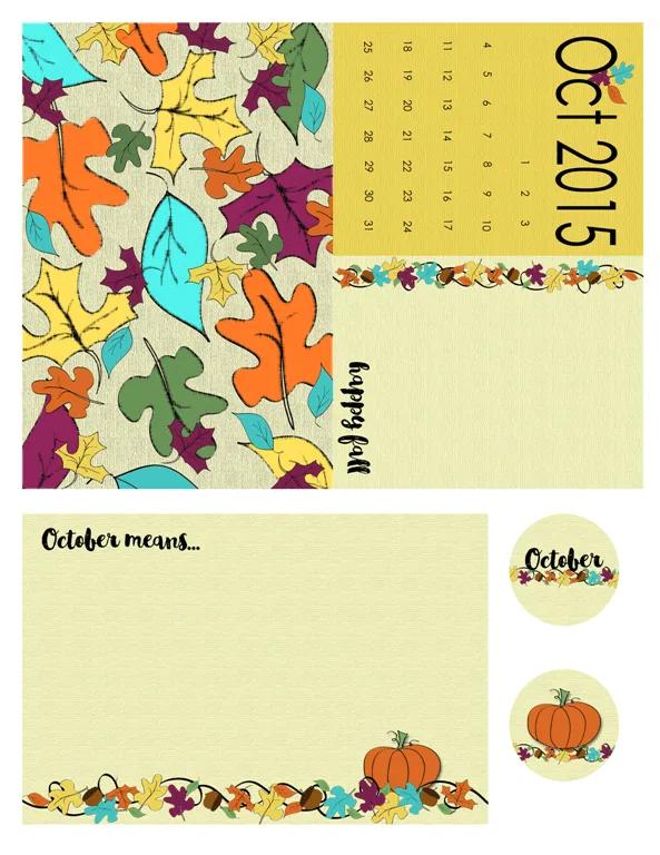 October 2015 Kit - www.michellejdesigns.com - Perfect for fall pages, cards and mini-albums this kit is full of leaves and a great fall color scheme!