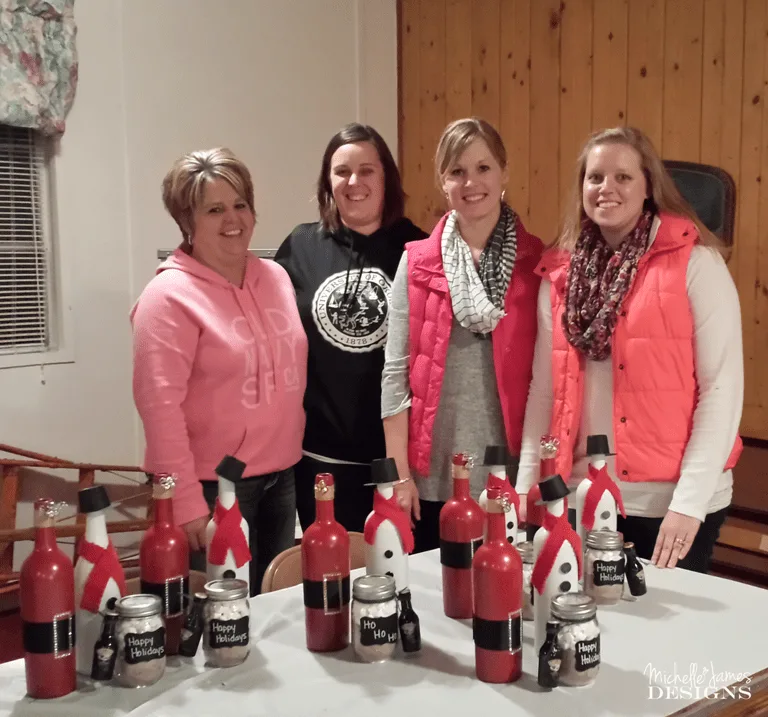 Class Time - www.michellejdesigns.com - the class had fun decorating their wine bottles for the holidays