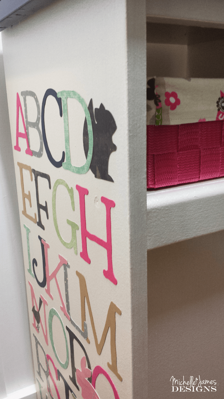 Cabinet Makeover for Baby's Room - www.michellejdesigns.com - See how I transformed this veneer cabinet into a baby's room treasure!