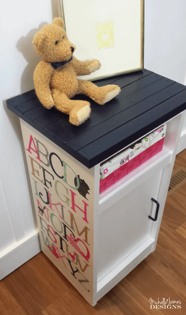 Cabinet Makeover for Baby's Room - www.michellejdesigns.com - See how I transformed this veneer cabinet into a baby's room treasure!