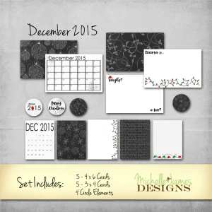 December 2015 Kit - www.michellejdesigns.com - Project Life Inspired December 2015 kit for scrabooking. Chalkboard, snowflakes and lights with a touch of green and red will perfectly match your December photos.