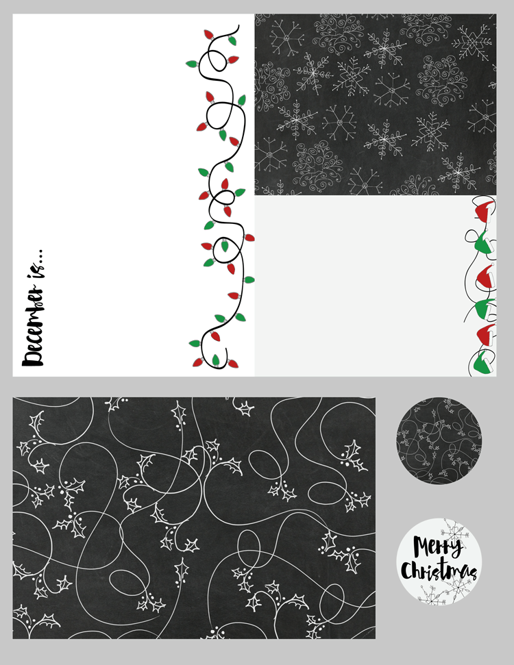 December 2015 Kit - www.michellejdesigns.com - Project Life Inspired December 2015 kit for scrabooking. Chalkboard, snowflakes and lights with a touch of green and red will perfectly match your December photos.