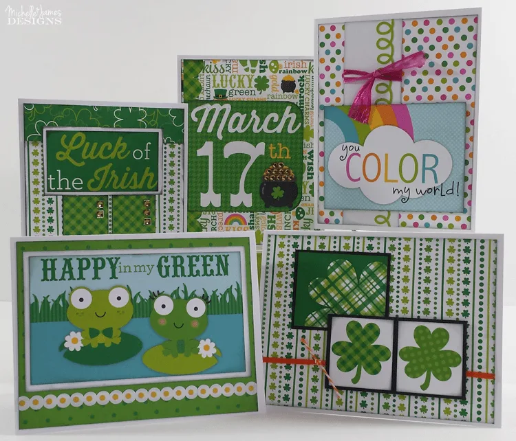 February Card Class - www.michellejdesigns.com - Join me for the February Card Class and create five cards for your St. Pat's Celebration!