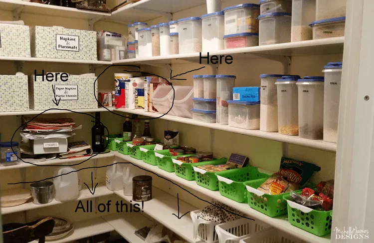 Pantry Re-Organization - www.michellejdesigns.com - follow my journey to an organized pantry. This is phase three and I am getting there!