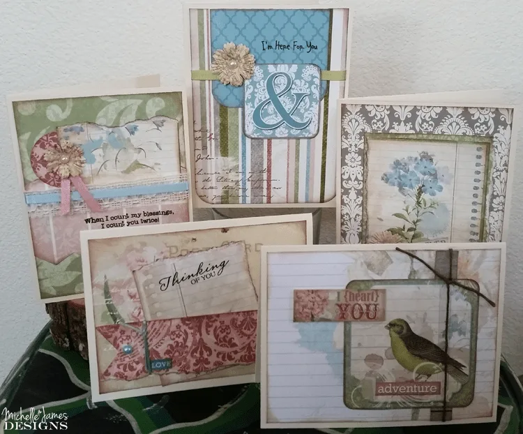 Garden Journal March Card Class - www.michellejdesigns.com - Join my March card class featuring Bo-Bunny's Garden Journal Collection. Perfect for all occasion spring cards!