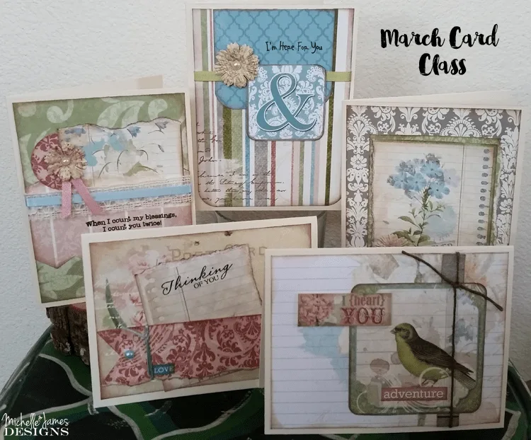 Garden Journal March Card Class - www.michellejdesigns.com - Join my March card class featuring Bo-Bunny's Garden Journal Collection. Perfect for all occasion spring cards!