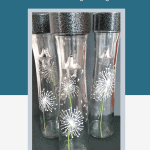 Dollar Store vases decorated with dandelions and made into outdoor solar lights