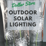 Dollar Store vases decorated with dandelions and made into outdoor solar lights
