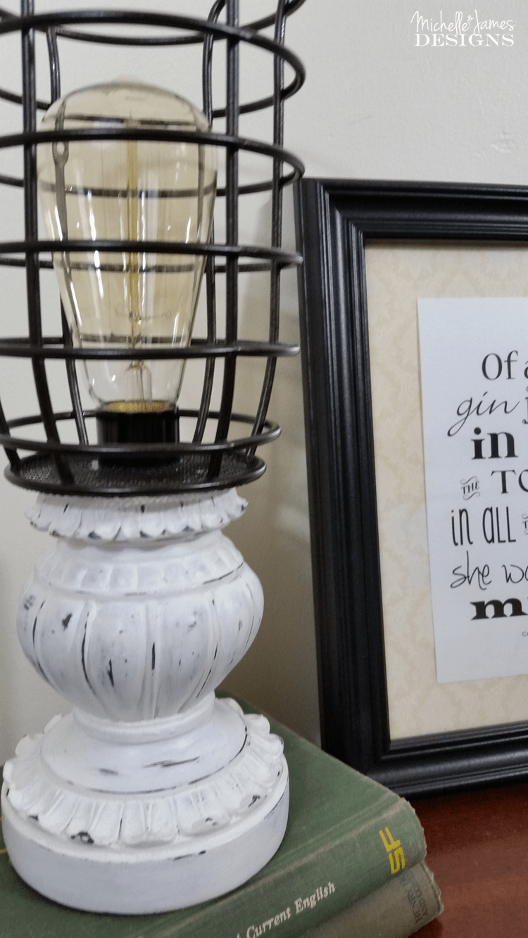 Farmhouse Look Lamp on a Budget - www.michellejdesigns.com - I love the farmhouse look. I created this lamp from Thrift store parts and I think it would fit into any farmhouse decor