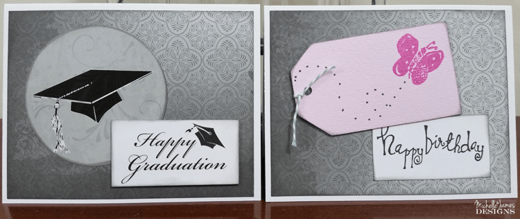 April Card Class - Graduation - www.michellejdesigns.com - Create five grad cards...don't need grad cards? Turn over the paper and change it up!