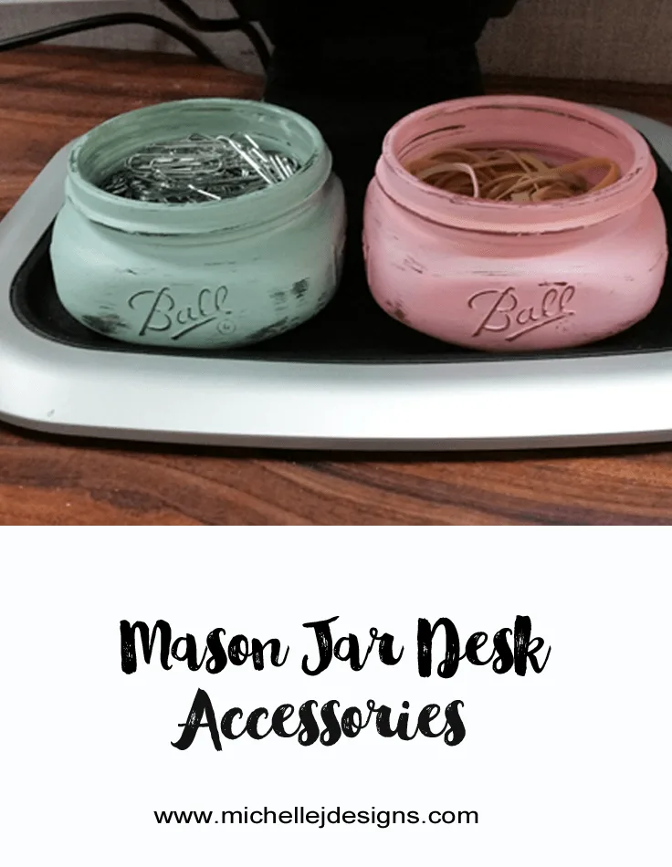 Mason Jar Desk Accessories - www.michellejdesigns.com - I used some mason jars to create fun desk accessories to perk up my boring desk!