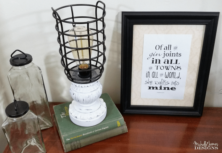 Farmhouse Look Lamp on a Budget - www.michellejdesigns.com - I love the farmhouse look. I created this lamp from Thrift store parts and I think it would fit into any farmhouse decor