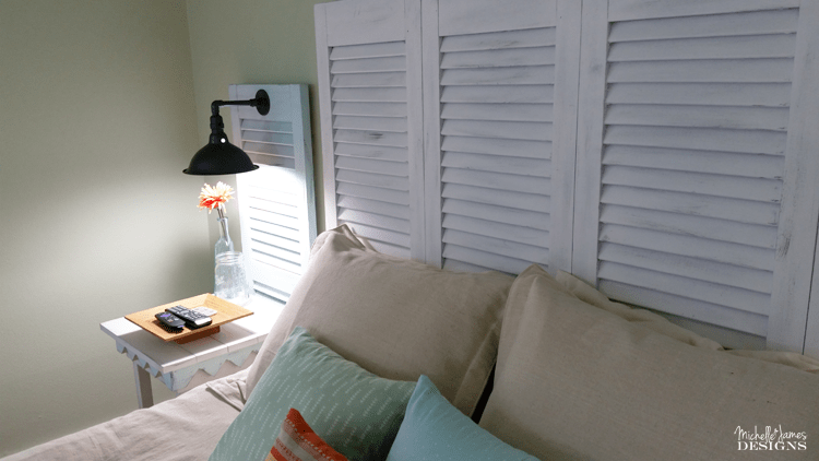 DIY Shutter Sconces - www.michellejdesigns.com - I created my own sconces from plumbing and electrical parts. They are perfect in the shutters...on the wall!