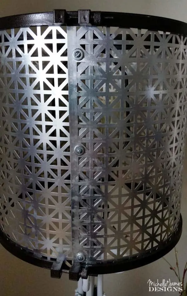DIY Metal Lampshade - www.michellejdesigns.com - I created this from a piece of metal and some embroidery hoops and you can too!