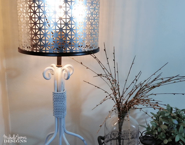 DIY Metal Lampshade - www.michellejdesigns.com - I created this from a piece of metal and some embroidery hoops and you can too!