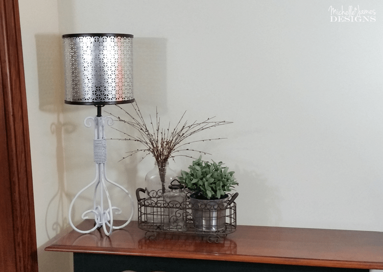 DIY Metal Lampshade - www.michellejdesigns.com - I created this from a piece of metal and some embroidery hoops and you can too!