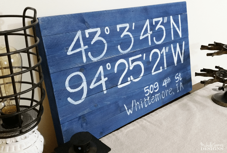 Coordinates Sign - www.michellejdesigns.com - Mark your spot in the world. My friend had me make a sign marking their neighbors house as a going away gift when they moved!