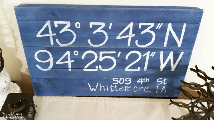 Coordinates Sign - www.michellejdesigns.com - Mark your spot in the world. My friend had me make a sign marking their neighbors house as a going away gift when they moved!