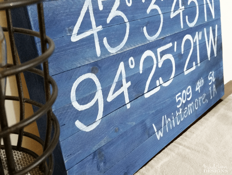 Coordinates Sign - www.michellejdesigns.com - Mark your spot in the world. My friend had me make a sign marking their neighbors house as a going away gift when they moved!
