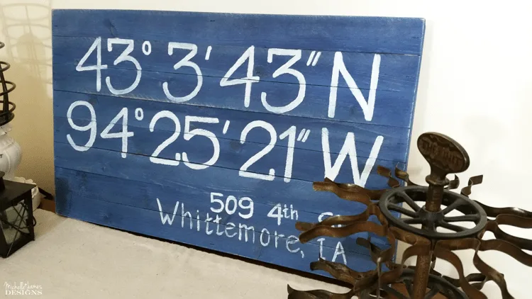 Coordinates Sign - www.michellejdesigns.com - Mark your spot in the world. My friend had me make a sign marking their neighbors house as a going away gift when they moved!