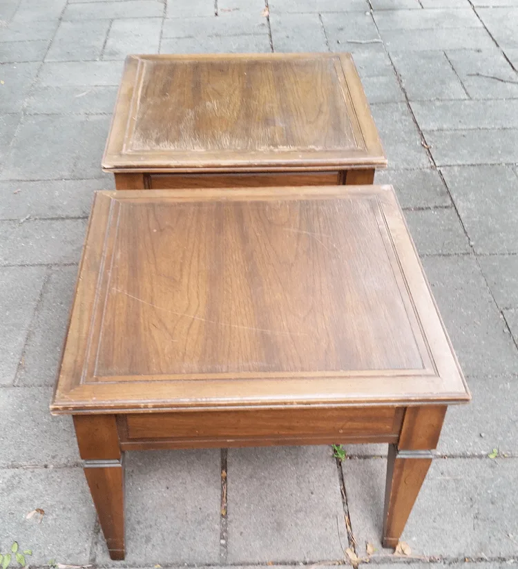 See How I Created These Comfy Footstools and Ottomans from Flea Market Tables!- www.michellejdesigns.com #michellejdesigns #fleamarketfinds #furnitureflip #diyfootstools #diyottomans #repurpose #upcycle #furnitureupclycle