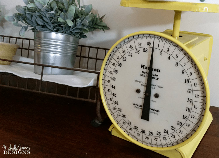 A Pretty Scale For Your Farmhouse Look - www.michellejdesigns.com - All it took was a little a paint to take this scale from a boring gray piece to an amazing yellow show stopper