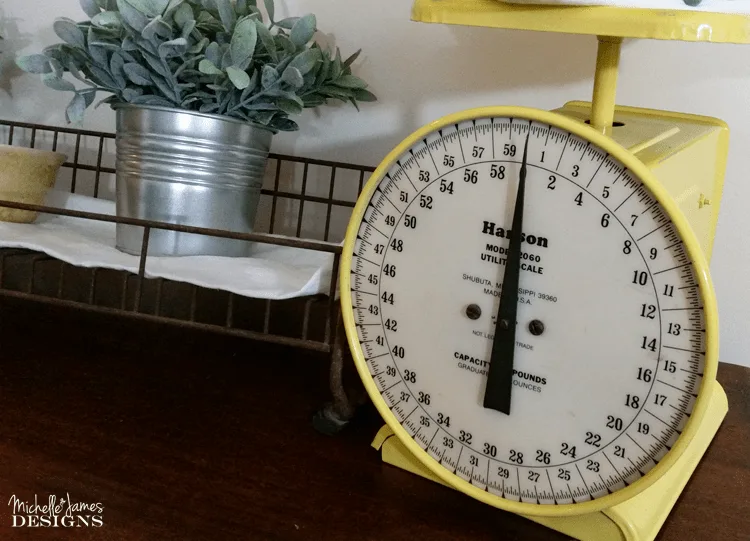 A Pretty Scale For Your Farmhouse Look - www.michellejdesigns.com - All it took was a little a paint to take this scale from a boring gray piece to an amazing yellow show stopper