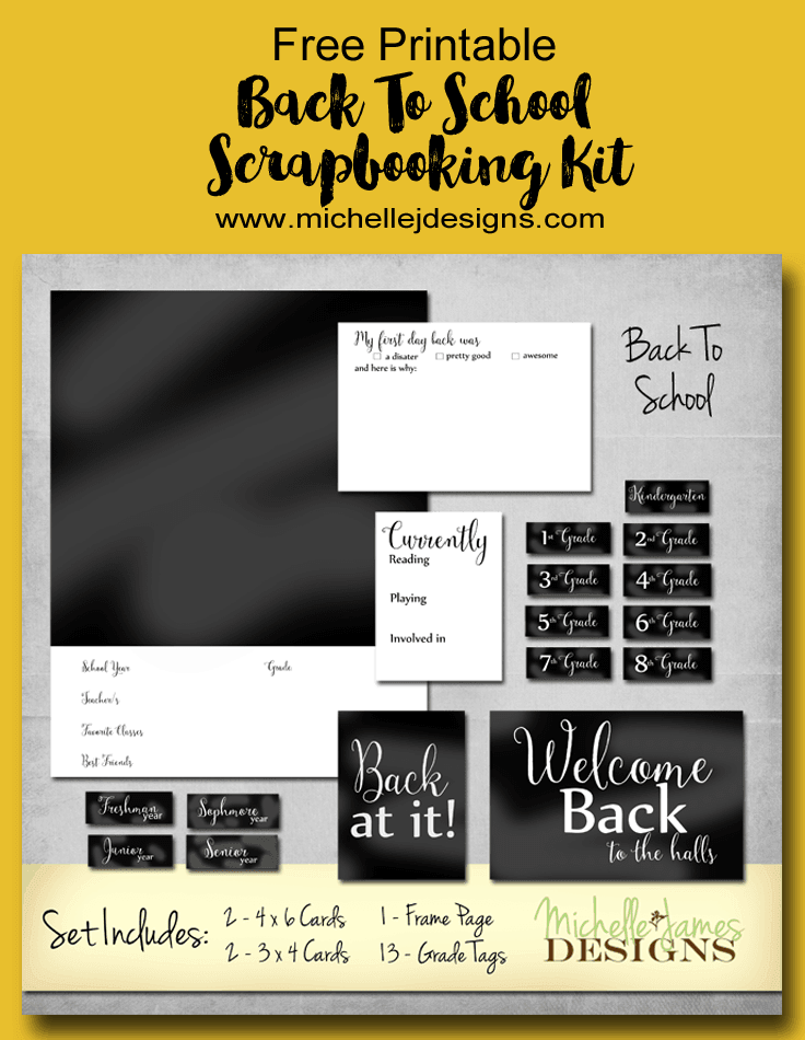 Back To School - www.michellejdesigns.com - I have designed an address change card and a back to school scrapbooking kit and they include free printables! Come over and get them downloaded.