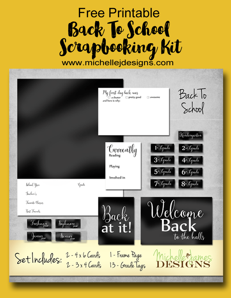 Back To School - www.michellejdesigns.com - I have designed an address change card and a back to school scrapbooking kit and they include free printables! Come over and get them downloaded.