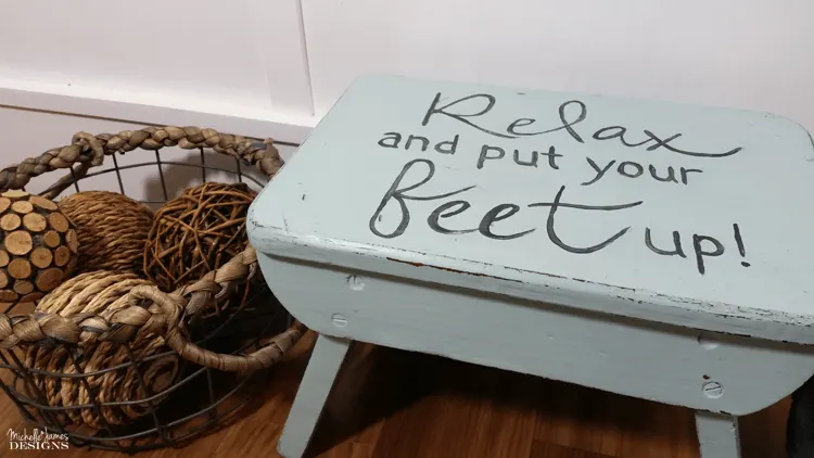 Cute Farmhouse Stool - www.michellejdesgins.com - All I used was paint to transform this cute little farmhouse stool into the perfect home decor!