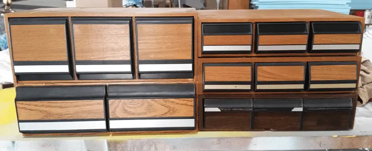 Craft Organizer - www.michellejdesigns.com - I found a bunch of the old 80's cassette, cd and vhs holders and gave them a cohesive look to create this awesome craft organizer!