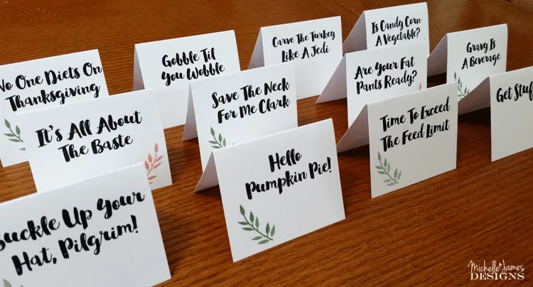 Thanksgiving-Place-Cards - www.michellejdesigns.com - I have designed some Thanksgiving Place Cards with a little humor. Who says Thanksgiving with family can't be funny? There is a free download included so come over and get yours today.