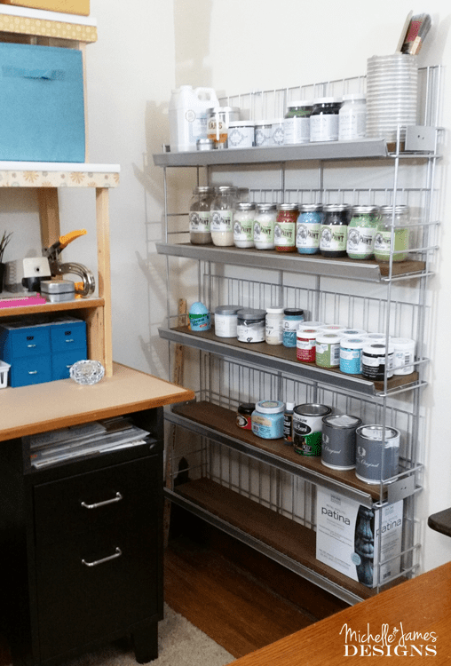 Paint-Storage-Space - www.michellejdesigns.com - How to create an extraordinary paint storage shelf that looks great in any space.