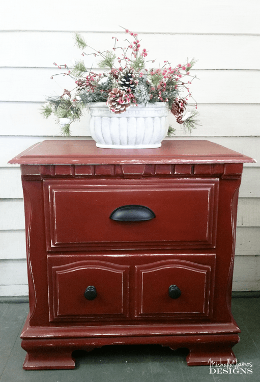 Barn-Red-Night-Stand-Make-Over - www.michellejdesigns.com - Come see this amazing Old Fashioned Milk Paint Color - Barn Red - I used on my night stand. It turned out fabulous!