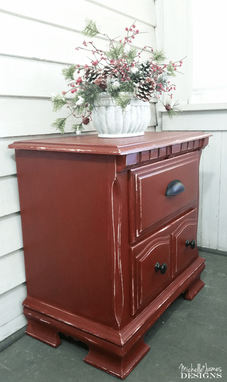 Barn-Red-Night-Stand-Make-Over - www.michellejdesigns.com - Come see this amazing Old Fashioned Milk Paint Color - Barn Red - I used on my night stand. It turned out fabulous!