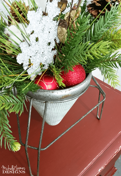 Trash-To-Treasure-Farmhouse-Holiday-Decor - www.michellejdesigns - I love to recycle and re-use when ever I can. I bought this vintage canner piece a few months ago and it has been reborn as a container to hold this beautiful holiday arrangement.