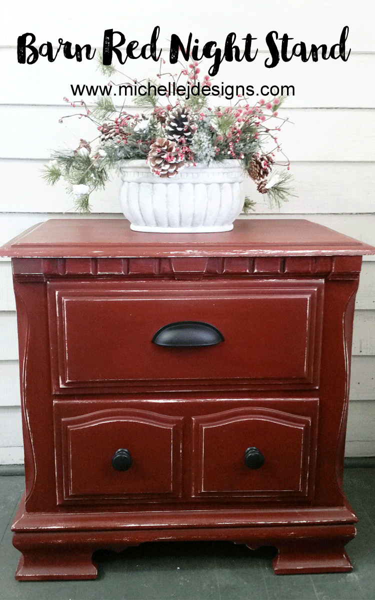 Barn-Red-Night-Stand-Make-Over - www.michellejdesigns.com - Come see this amazing Old Fashioned Milk Paint Color - Barn Red - I used on my night stand. It turned out fabulous!