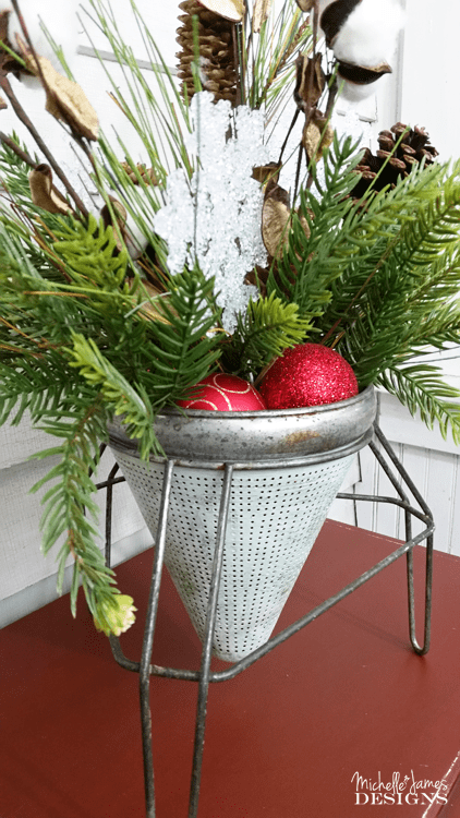 Trash-To-Treasure-Farmhouse-Holiday-Decor - www.michellejdesigns - I love to recycle and re-use when ever I can. I bought this vintage canner piece a few months ago and it has been reborn as a container to hold this beautiful holiday arrangement.